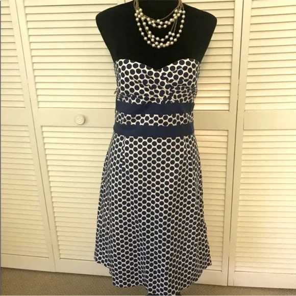 Donna Ricco | Dresses | Super Cute Retro Look Blue And White Polka Dot  Strapless Dress | Poshmark